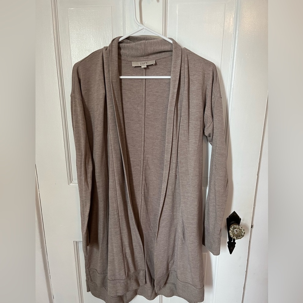 Loft taupe tunic cardigan sweater